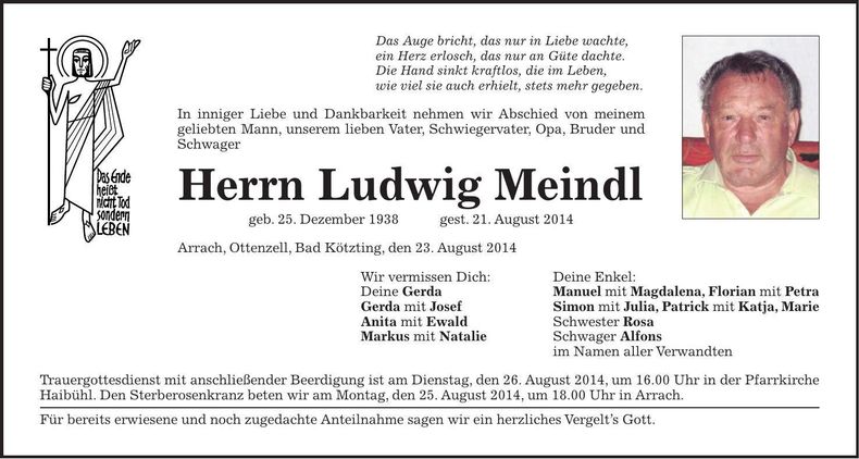 Traueranzeige Ludwig Meindl