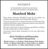 Traueranzeige Manfred Mohr