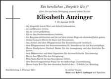 Traueranzeige Elisabeth Auzinger