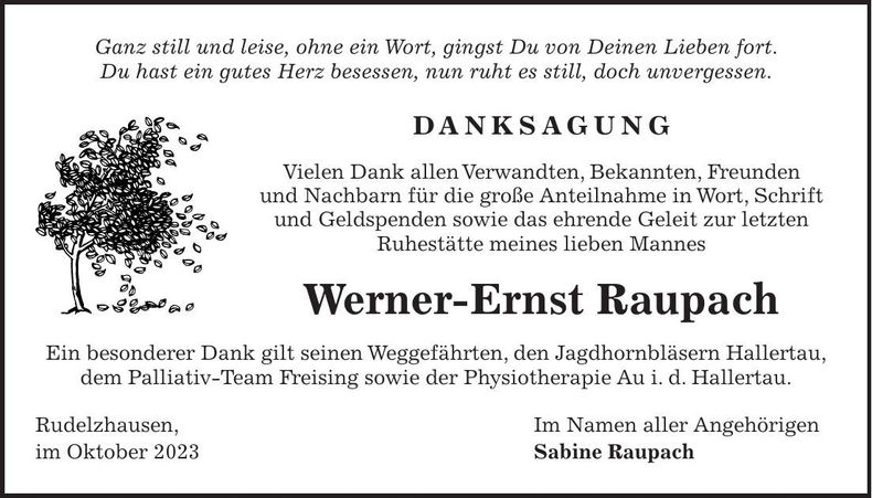 Traueranzeige Werner-Ernst Raupach