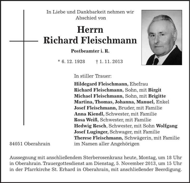 Traueranzeige Richard Fleischmann