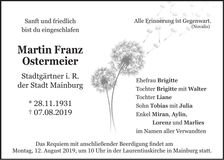 Traueranzeige Martin Franz Ostermeier