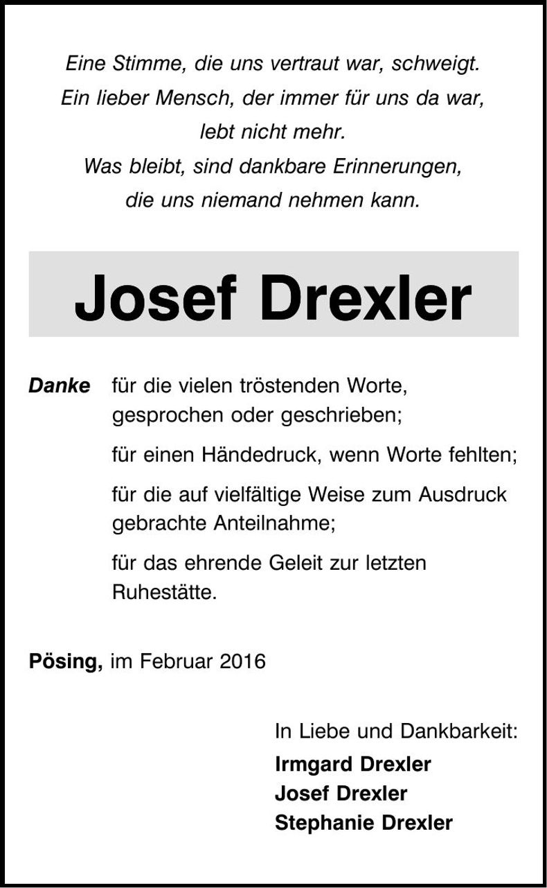 Traueranzeige Josef Drexler