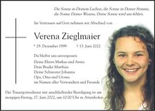 Traueranzeige Verena Zieglmaier