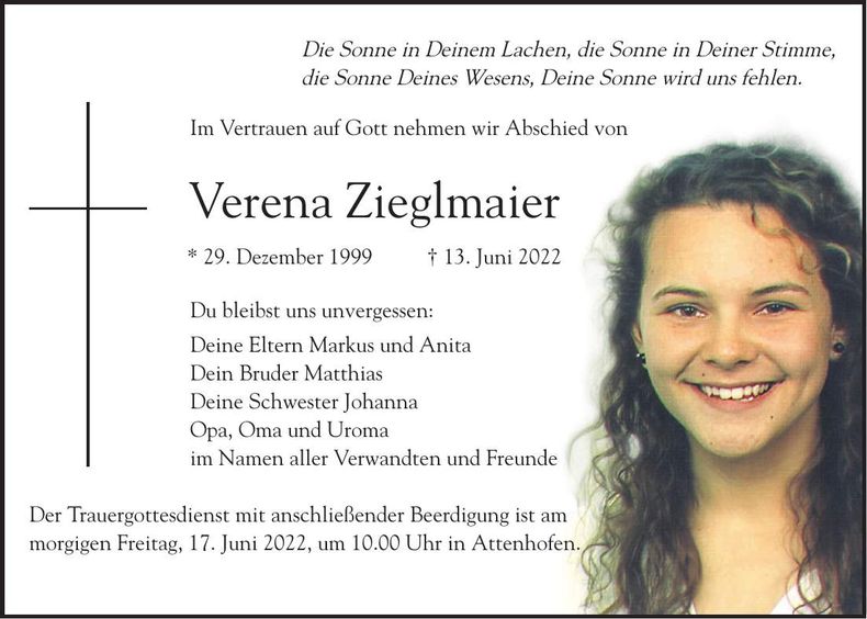 Traueranzeige Verena Zieglmaier
