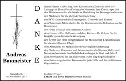 Traueranzeige Andreas Baumeister