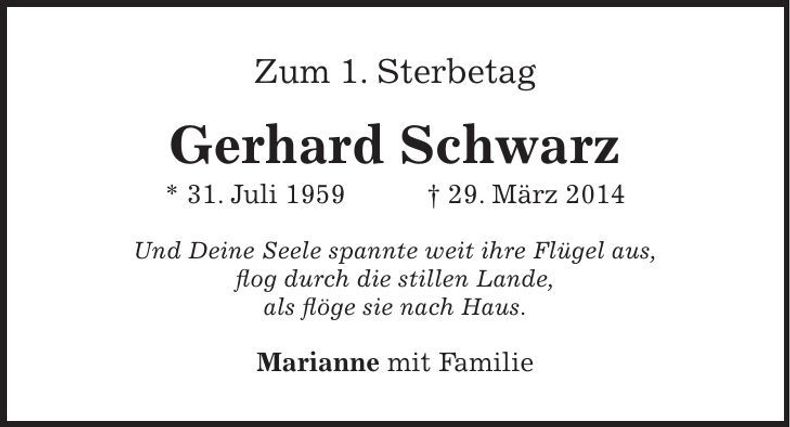 Traueranzeige Gerhard Schwarz