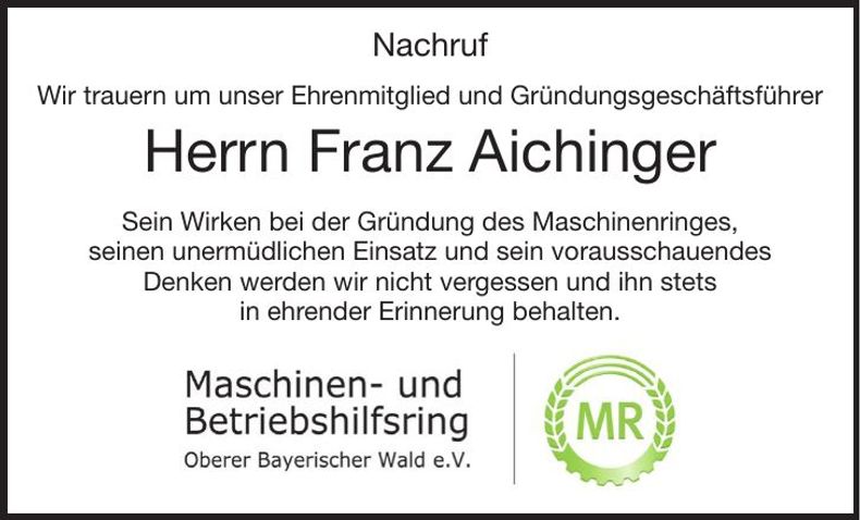 Traueranzeige Aichinger Franz