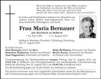 Traueranzeige Maria Bernauer