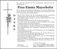 Traueranzeige Emma Mayerhofer
