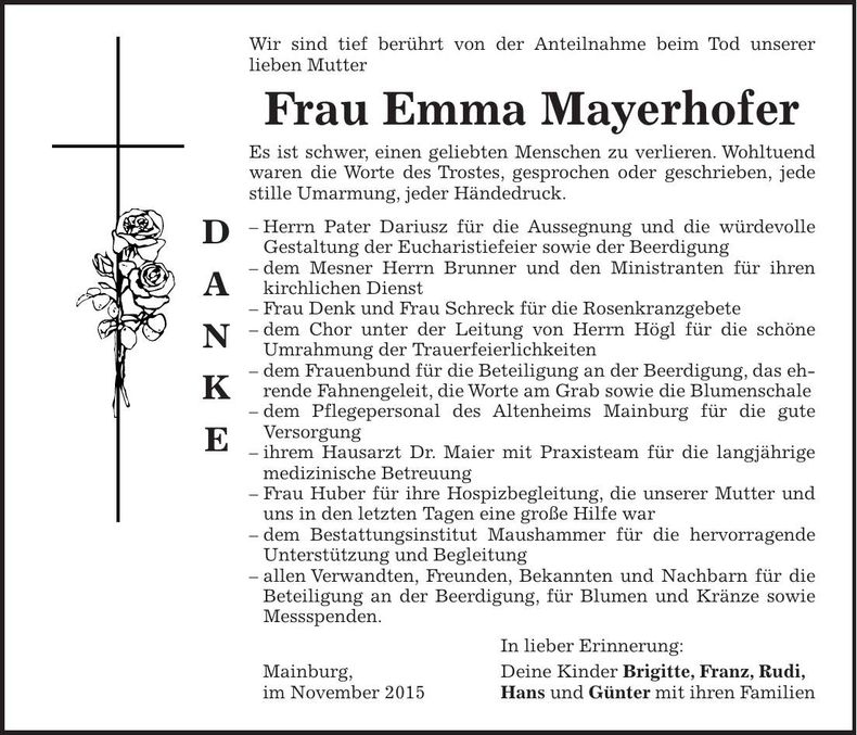 Traueranzeige Emma Mayerhofer