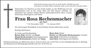 Traueranzeige Rosa Rechenmacher
