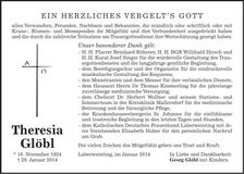 Traueranzeige Theresia Glöbl