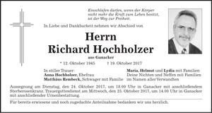 Traueranzeige Richard Hochholzer