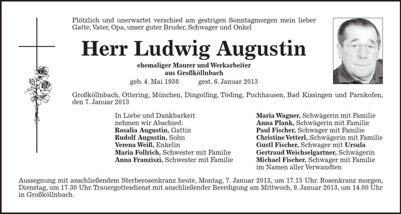 Traueranzeige Ludwig Augustin