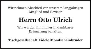 Traueranzeige Otto Ulrich