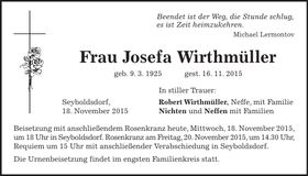 Traueranzeige Josefa Wirthmüller