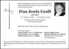 Traueranzeige Josefa Graßl