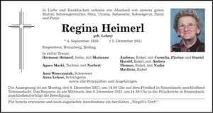 Traueranzeige Regina Heimerl