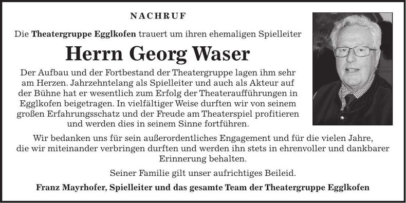 Traueranzeige Georg Waser