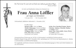 Traueranzeige Anna Löffler