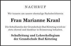 Traueranzeige Marianne Kranl