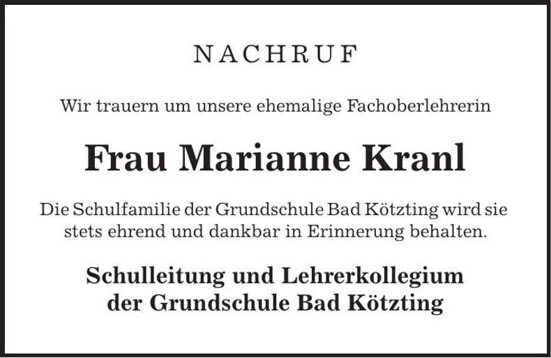 Traueranzeige Marianne Kranl