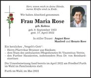 Traueranzeige Maria Rose