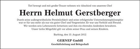 Traueranzeige Helmut Gerstberger