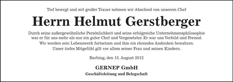 Traueranzeige Helmut Gerstberger