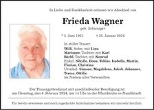 Traueranzeige Frieda Wagner