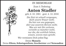 Traueranzeige Anton Stadler