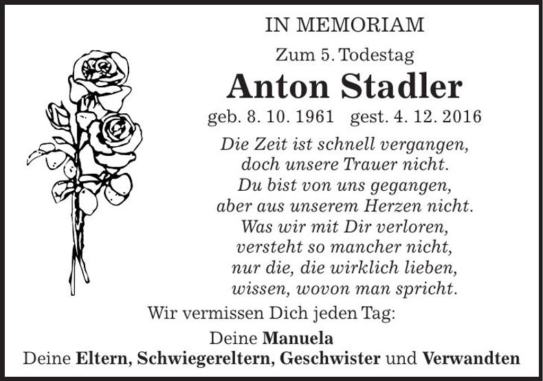 Traueranzeige Anton Stadler