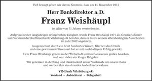 Traueranzeige Franz Weißhäupl