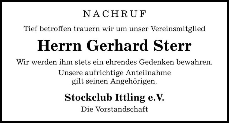 Traueranzeige Gerhard Sterr