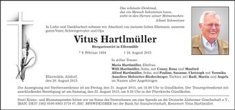 Traueranzeige Vitus Hartlmüller