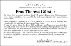 Traueranzeige Therese Gürster