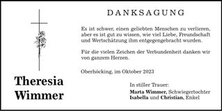 Traueranzeige Theresia Wimmer