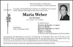 Traueranzeige Maria Weber