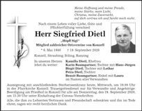Traueranzeige Siegfried Dietl