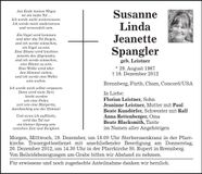 Traueranzeige Susanne Spangler