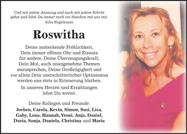 Traueranzeige Roswitha Roßberger