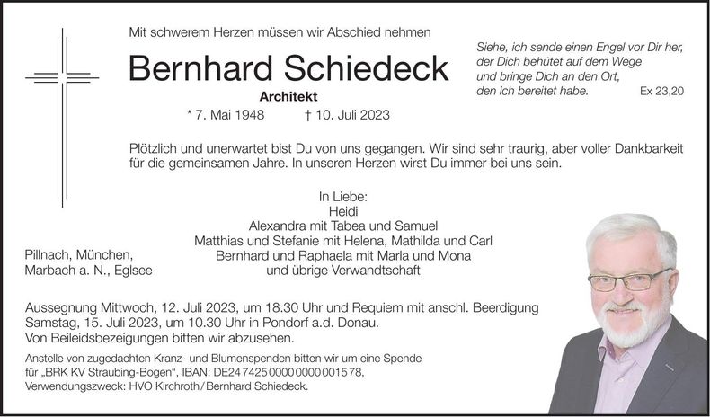 Traueranzeige Bernhard Schiedeck