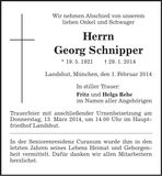 Traueranzeige Georg Schnipper