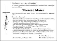 Traueranzeige Therese Maier