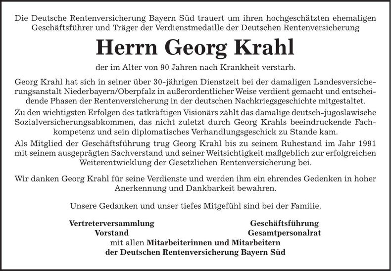 Traueranzeige Georg Krahl