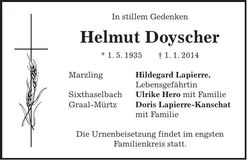 Traueranzeige Helmut Doyscher