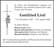 Traueranzeige Gottfried Listl