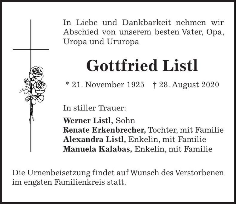 Traueranzeige Gottfried Listl