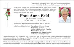Traueranzeige Anna Eckl